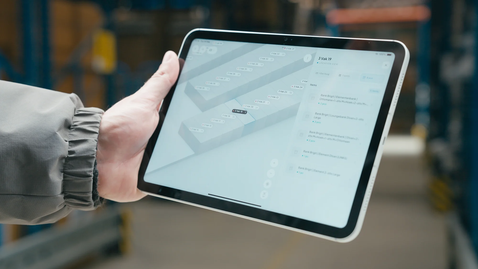 Magazijnplattegrond met pickroute op tablet