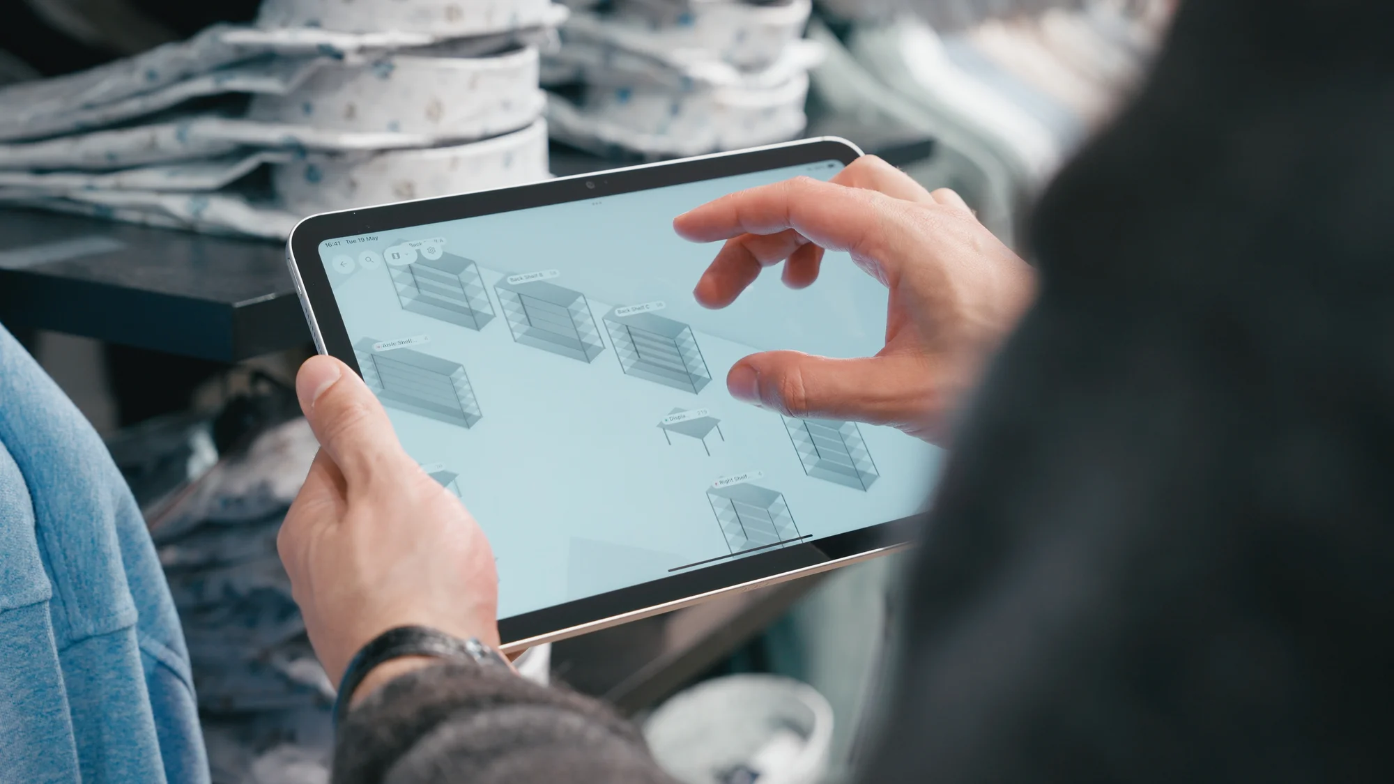 Tablet showing retail shelf and inventory layout